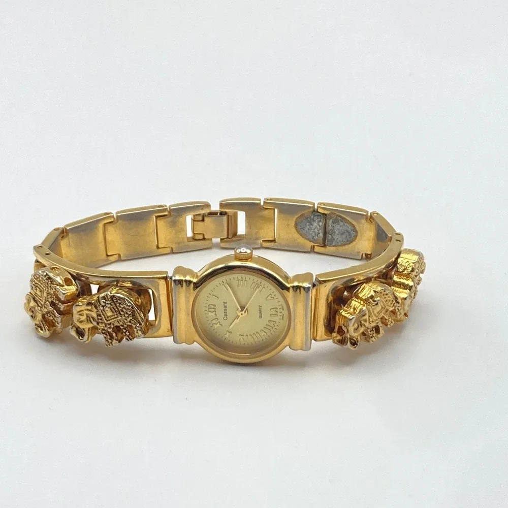 Cassant Womens Watch 22mm Gold Tone Elephant Slide Charms New Battery 6.75